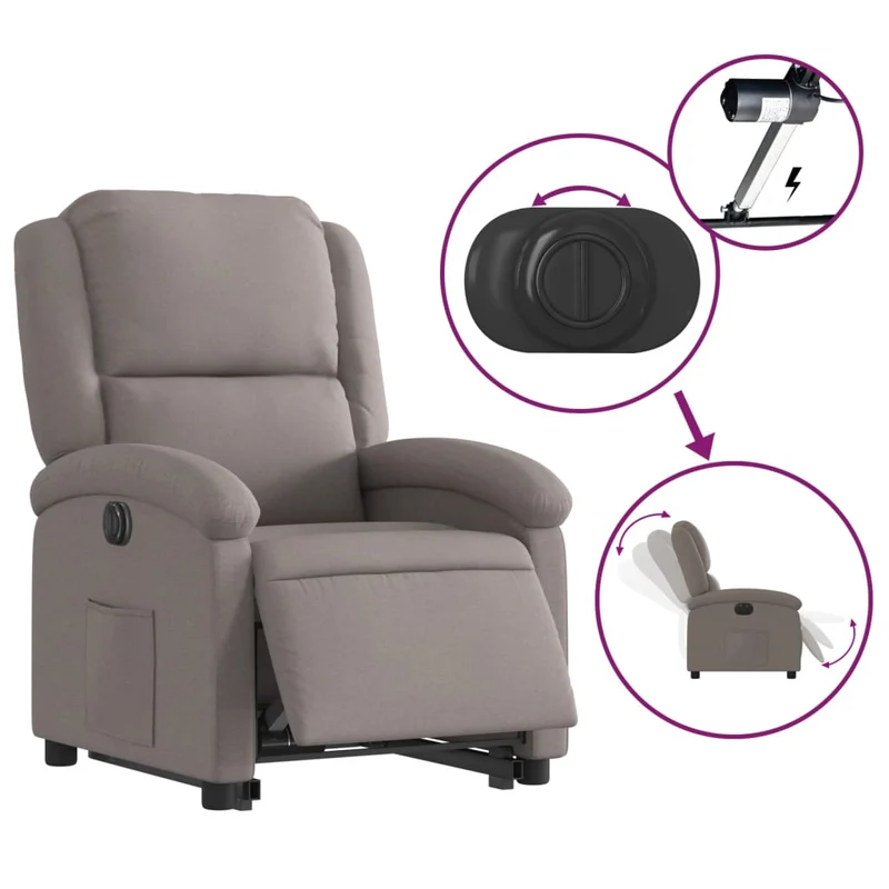 Fauteuil relax TV fonction de levage électrique très confortable en tissu taupe DEC028573