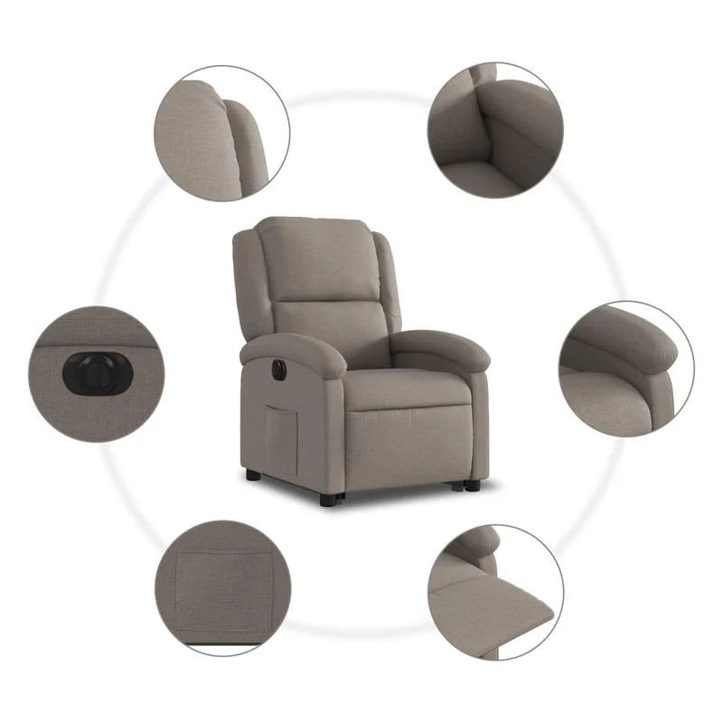 Fauteuil relax TV fonction de levage électrique très confortable en tissu taupe DEC028573
