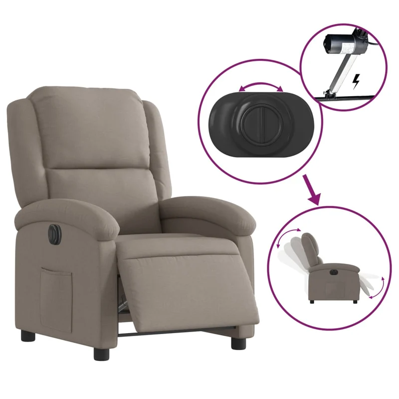 Fauteuil relax TV fonction d'inclinaison électrique très confortable en tissu taupe DEC028564
