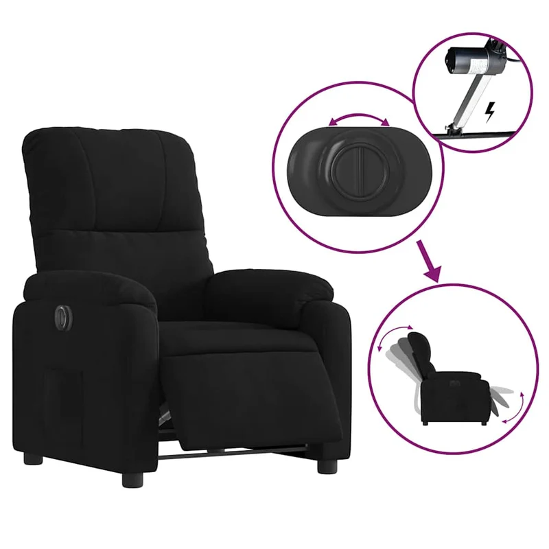 Fauteuil relax TV fonction de levage électrique très confortable en tissu microfibre noir DEC028512