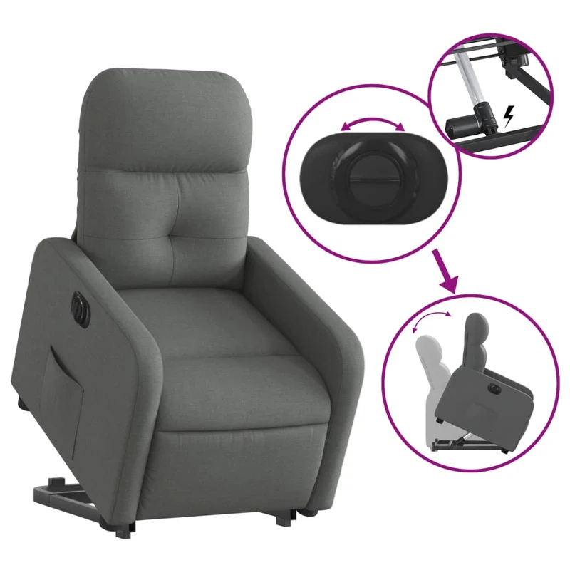 Fauteuil relax TV fonction de levage électrique très confortable en tissu gris foncé DEC028349