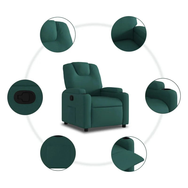 Fauteuil relax TV rembourrage confortable fonction d'inclinaison manuelle en tissu vert foncé DEC028218