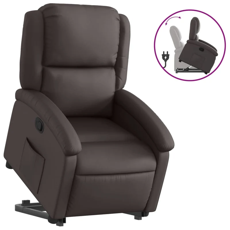 Fauteuil relax TV rembourrage confortable fonction de levage électrique en cuir véritable marron DEC027992