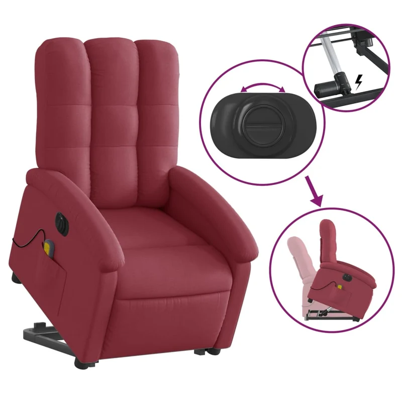 Fauteuil de relaxation fonction massage et inclinable en tissu rouge bordeaux DEC027849