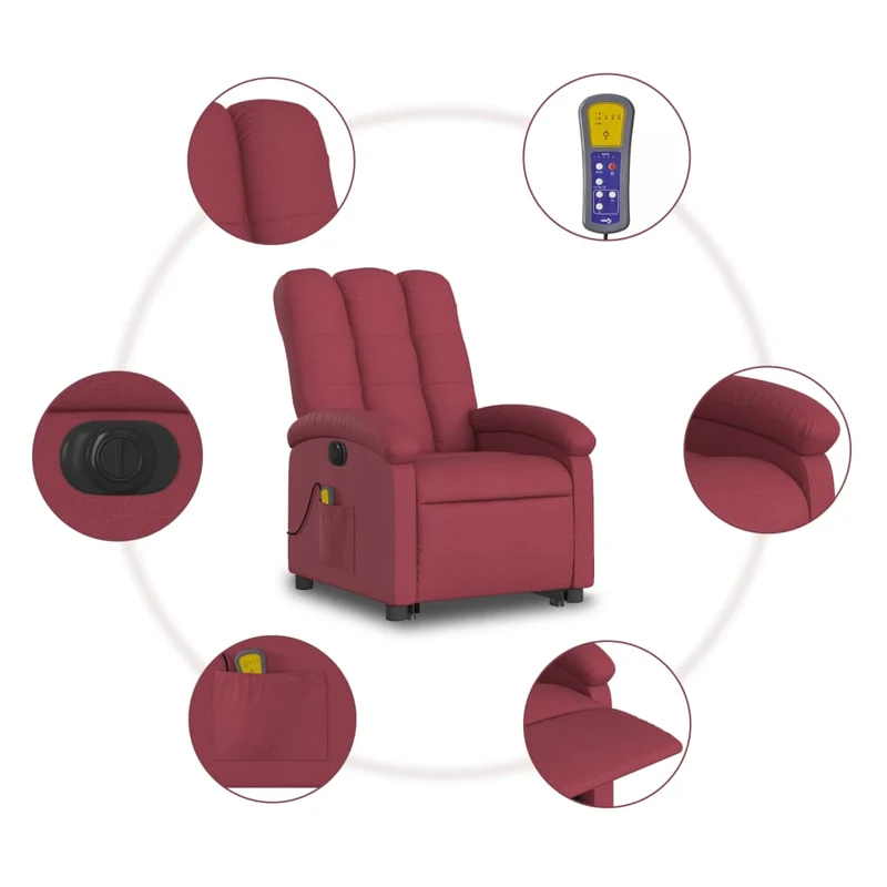 Fauteuil de relaxation fonction massage et inclinable en tissu rouge bordeaux DEC027849