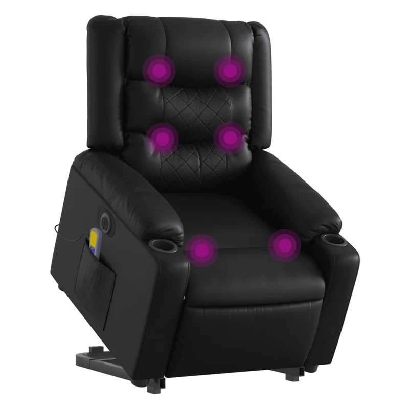 Fauteuil de relaxation fonction massage et inclinable fonction de levage électrique en PVC noir DEC027807