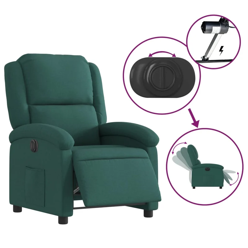 Fauteuil relax TV fonction d'inclinaison électrique très confortable en tissu vert foncé DEC028603