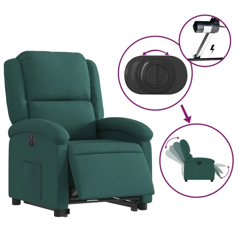 Fauteuil relax TV fonction de levage électrique très confortable en tissu vert foncé DEC028597