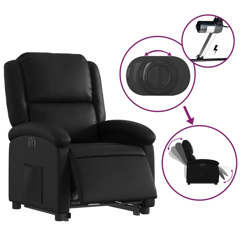 Fauteuil relax TV fonction de levage électrique très confortable en PVC noir DEC028478