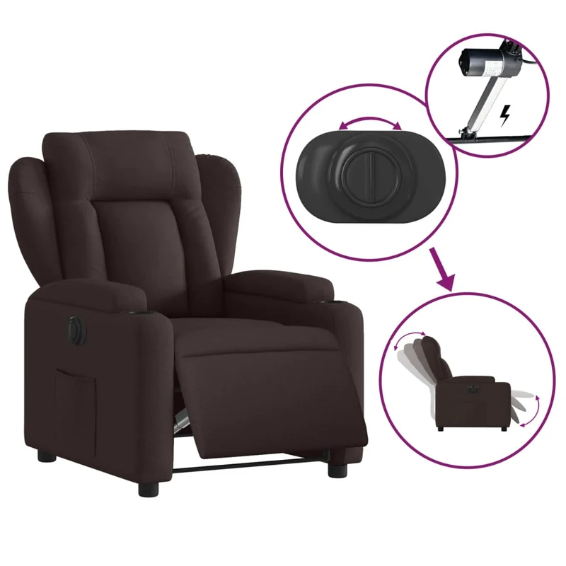Fauteuil relax TV fonction d'inclinaison électrique très confortable en tissu marron foncé DEC028414