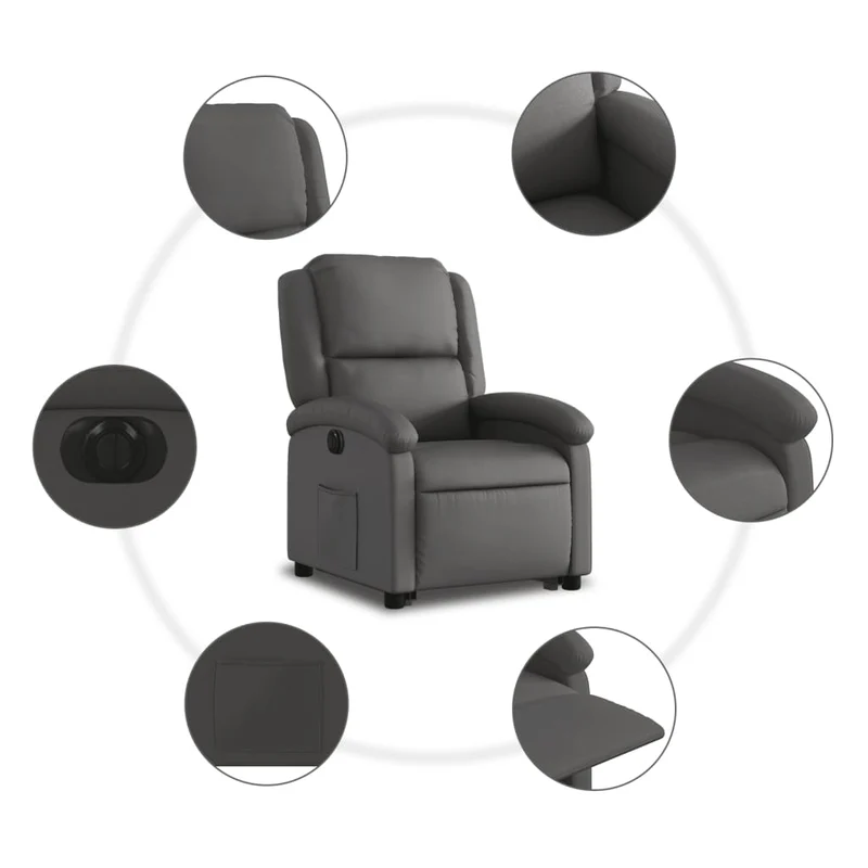 Fauteuil relax TV fonction de levage électrique très confortable en gris cuir véritable DEC028335