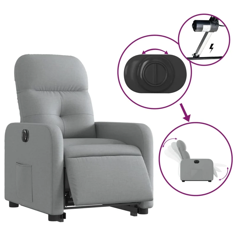 Fauteuil relax TV fonction de levage électrique très confortable en tissu gris clair DEC028323