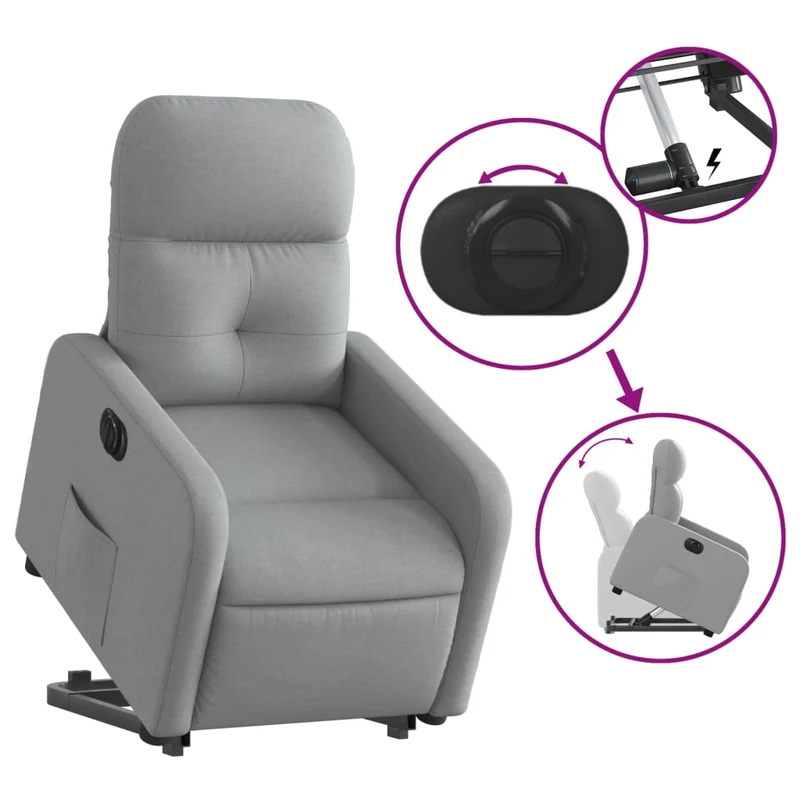 Fauteuil relax TV fonction de levage électrique très confortable en tissu gris clair DEC028323