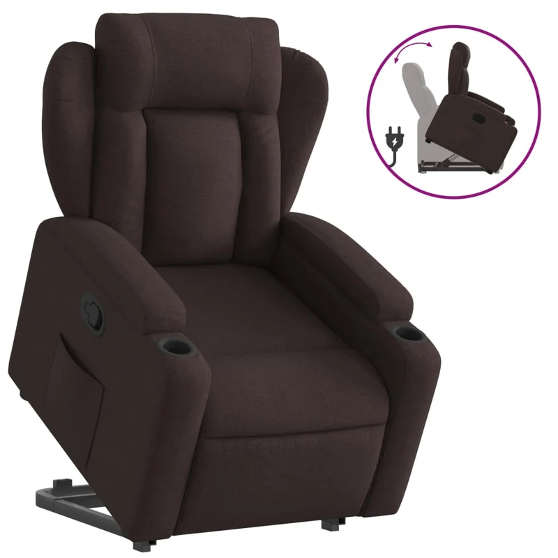 Fauteuil relax TV rembourrage confortable fonction de levage électrique en tissu marron foncé DEC028002