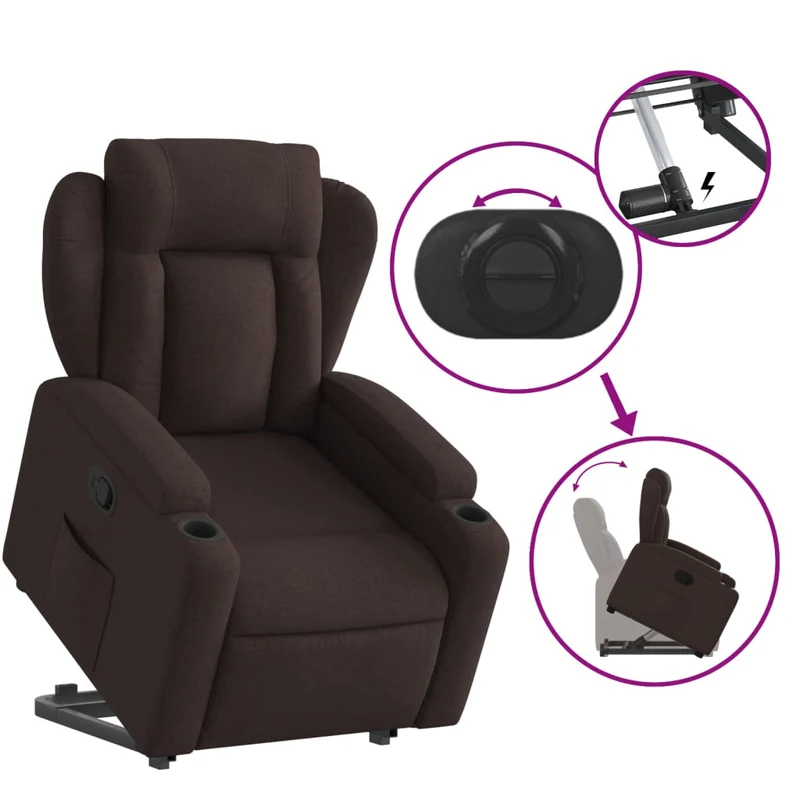Fauteuil relax TV rembourrage confortable fonction de levage électrique en tissu marron foncé DEC028002