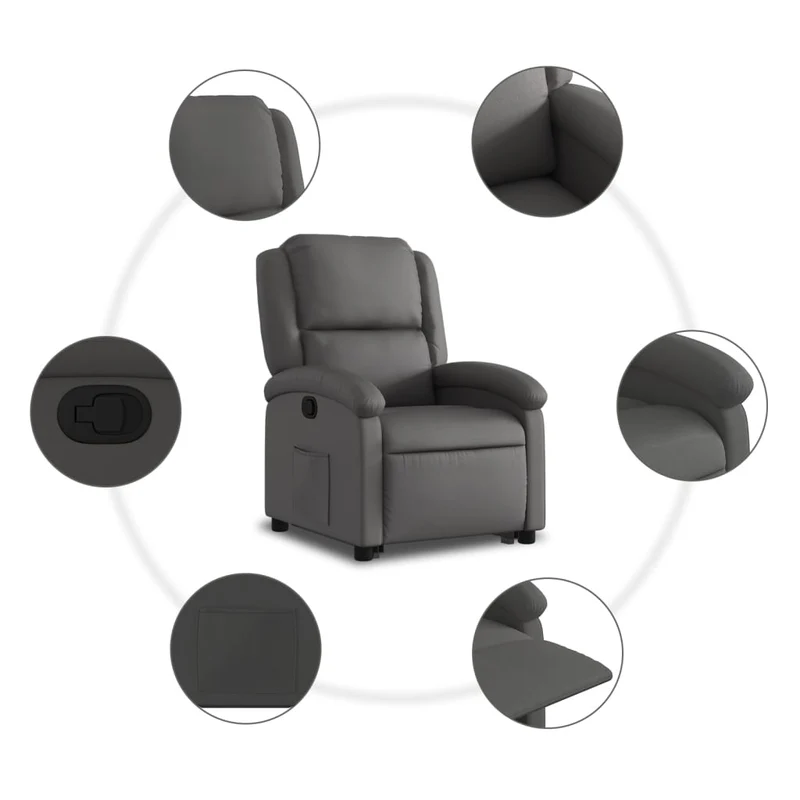 Fauteuil relax TV rembourrage confortable fonction de levage électrique en cuir véritable gris DEC027924