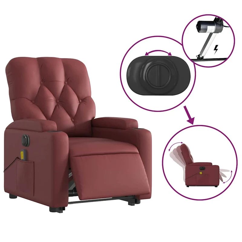 Fauteuil de relaxation fonction massage et inclinable en PVC rouge bordeaux DEC027833