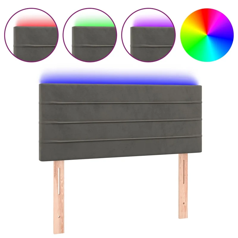 Tête de lit accessoire couchage chambre à coucher meuble à LED 100 x 5 x 78/88 cm tissu velours gris foncé TDL0201194