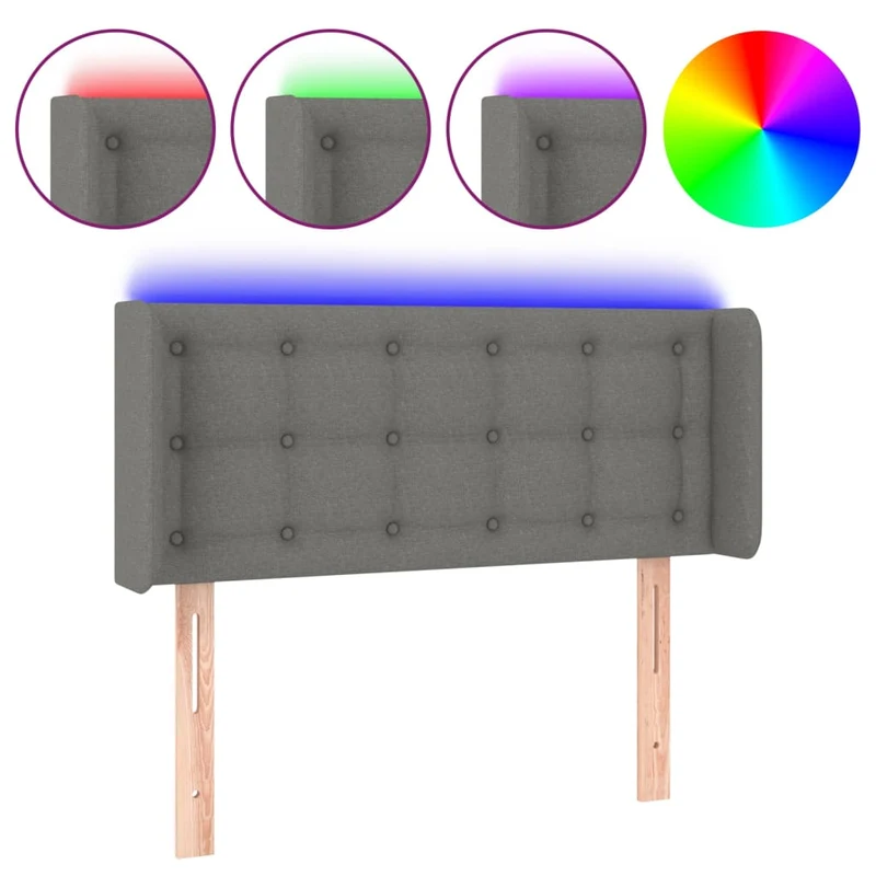 Tête de lit accessoire couchage chambre à coucher meuble à LED 103 x 16 x 78/88 cm tissu gris foncé TDL0201175