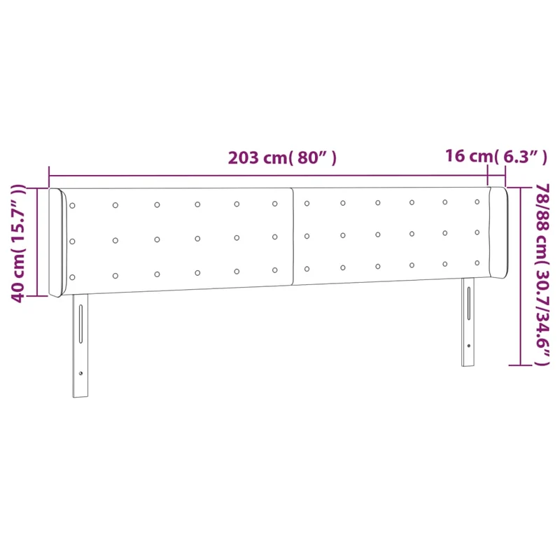 Tête de lit accessoire couchage chambre à coucher meuble à LED capitonné 203 x 16 x 78/88 cm tissu gris foncé TDL0201053