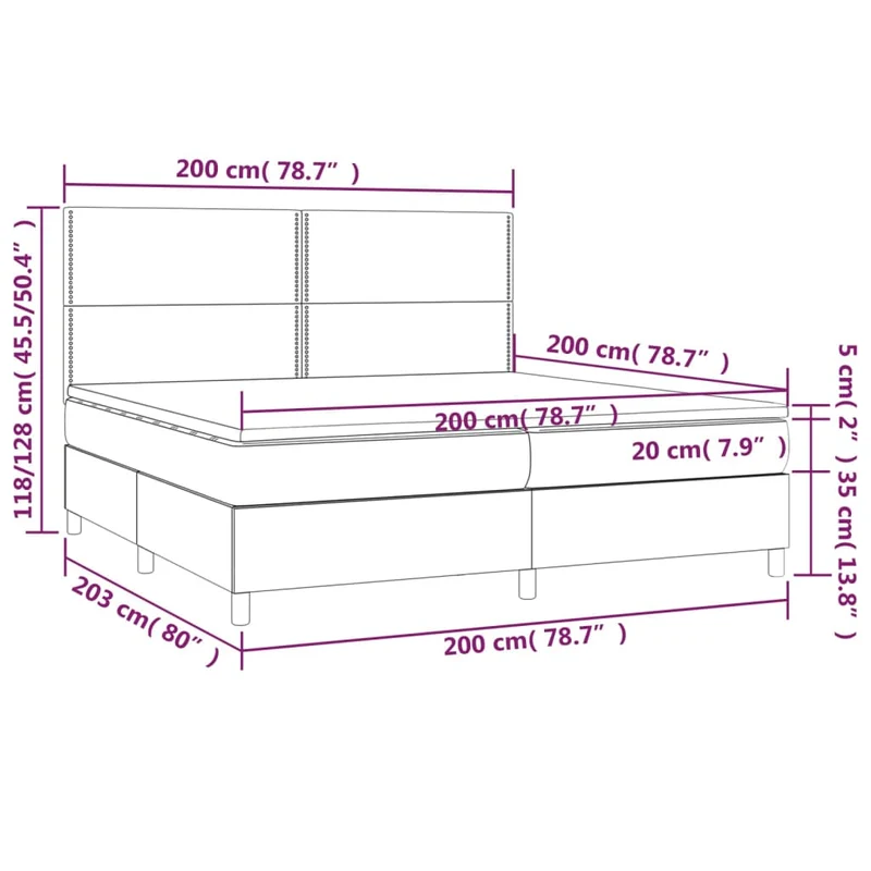 Cadre de lit LED avec sommier tête de lit matelas 200x200 cm tissu gris foncé TDL0208286