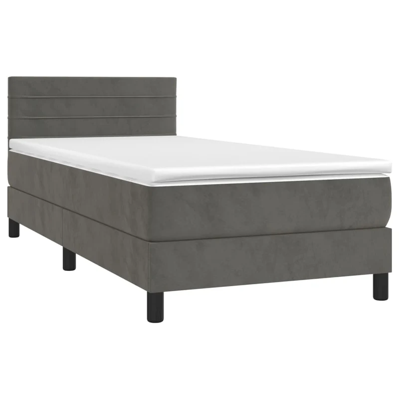 Cadre de lit LED avec sommier tête de lit matelas 90x200cm tissu velours gris foncé TDL0208246