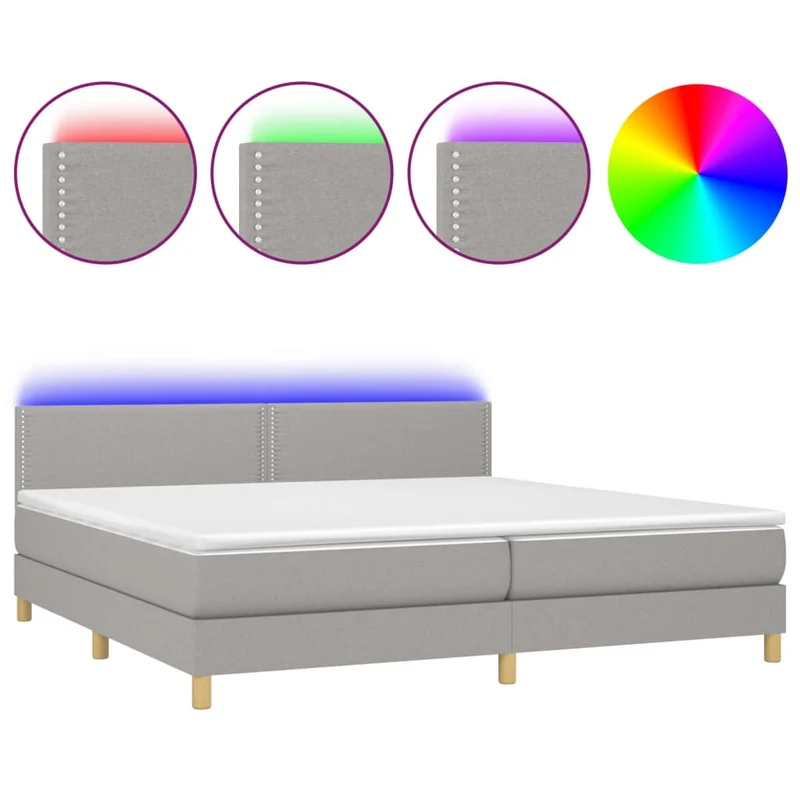 Cadre de lit LED avec sommier tête de lit matelas surmatelas 200x200 cm tissu gris clair TDL0207809