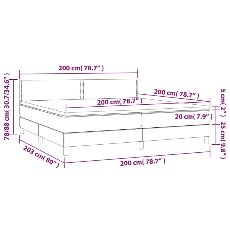 Cadre de lit LED avec sommier tête de lit matelas surmatelas 200x200 cm tissu gris clair TDL0207809