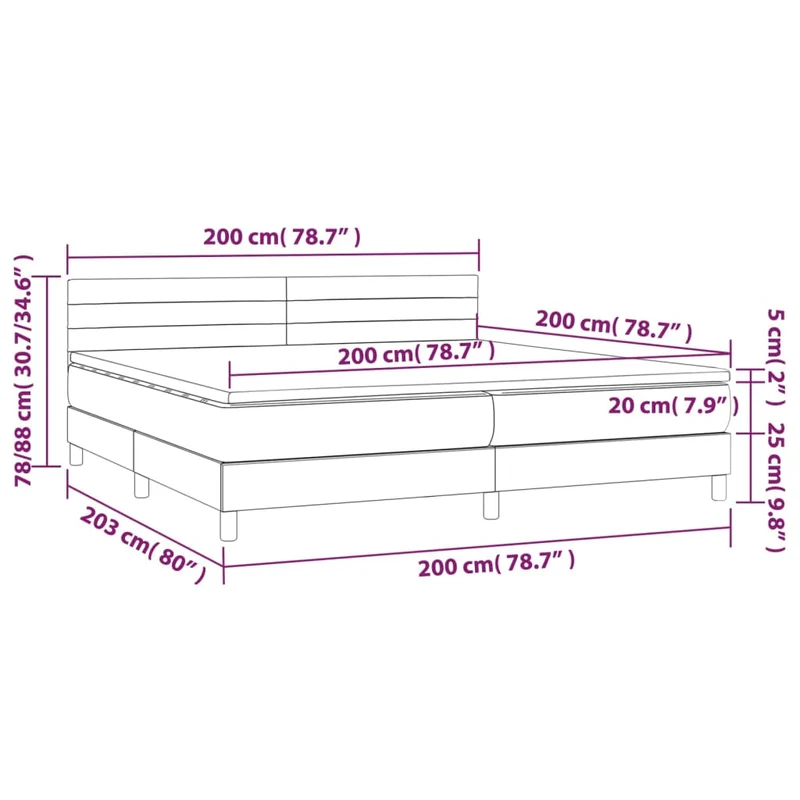 Cadre de lit LED avec sommier tête de lit matelas surmatelas 200x200 cm tissu gris clair TDL0207801