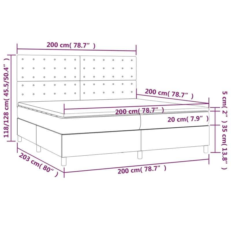 Cadre de lit LED avec sommier tête de lit matelas surmatelas 200x200 cm tissu gris clair TDL0207788