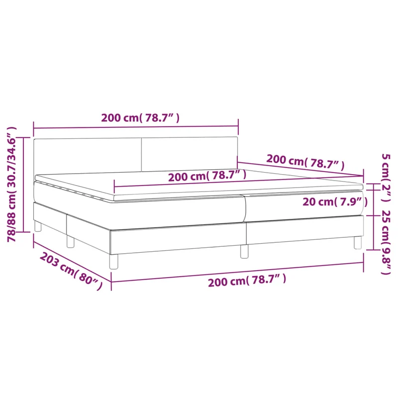 Cadre de lit LED avec sommier tête de lit matelas surmatelas 200x200 cm tissu gris clair TDL0207781