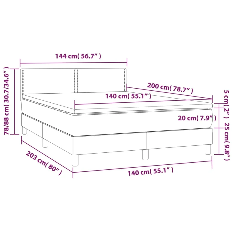 Cadre de lit LED avec sommier tête de lit matelas surmatelas 140x200 cm tissu velours gris foncé TDL0207700