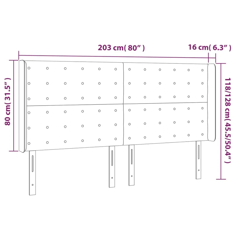 Tête de lit accessoire couchage chambre à coucher meuble avec rebord latéral 203 x 16 x 118/128 cm tissu gris clair TDL0205191