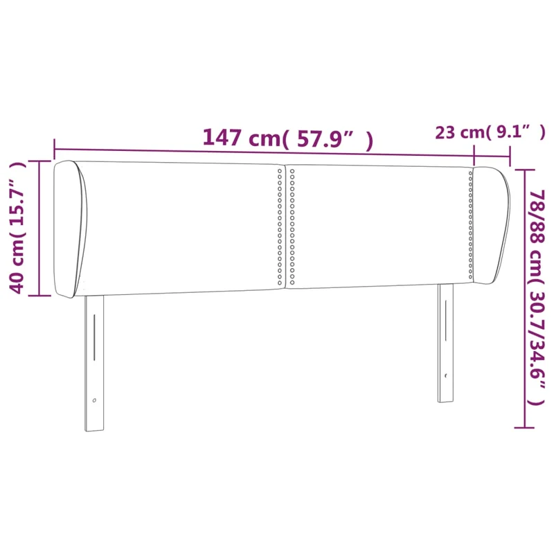 Tête de lit accessoire couchage chambre à coucher meuble avec rebord latéral 147 x 23 x 78/88 cm tissu velours gris foncé TDL0204990