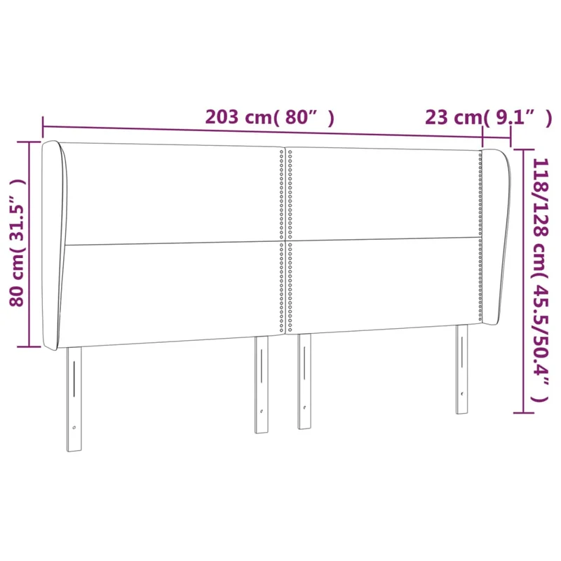 Tête de lit accessoire couchage chambre à coucher meuble avec rebord latéral 203 x 23 x 118/128 cm tissu gris foncé TDL0204931