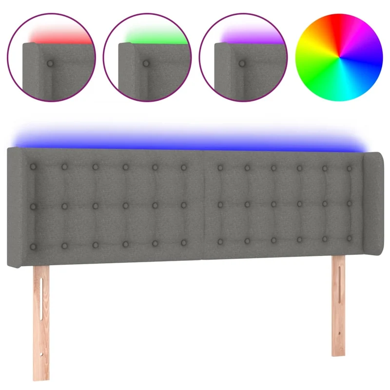 Tête de lit accessoire couchage chambre à coucher meuble à LED 147 x 16 x 78/88 cm tissu gris foncé TDL0201132