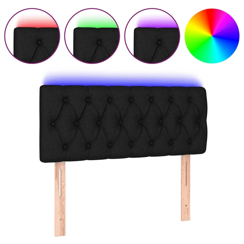 Tête de lit accessoire couchage chambre à coucher meuble à LED 100 x 7 x 78/88 cm tissu noir TDL0200744