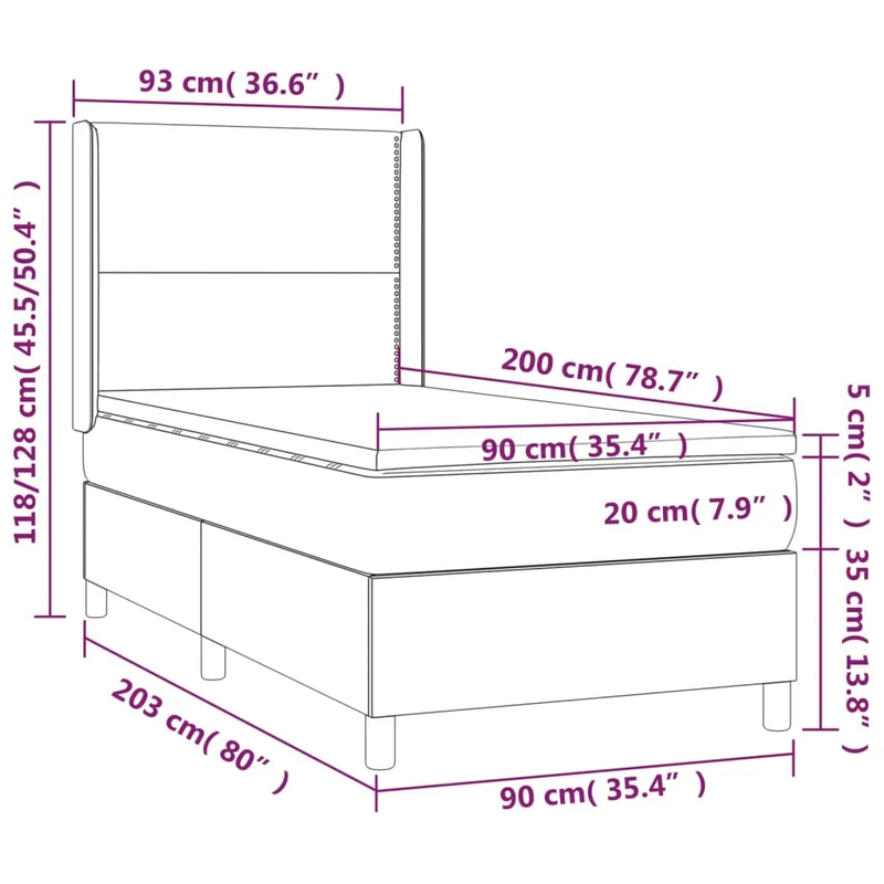 Cadre de lit LED avec sommier tête de lit matelas 90x200cm tissu gris foncé TDL0209372