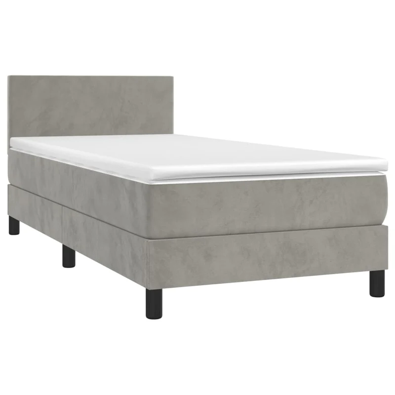 Cadre de lit LED avec sommier tête de lit matelas 90x200cm tissu velours gris clair TDL0208463