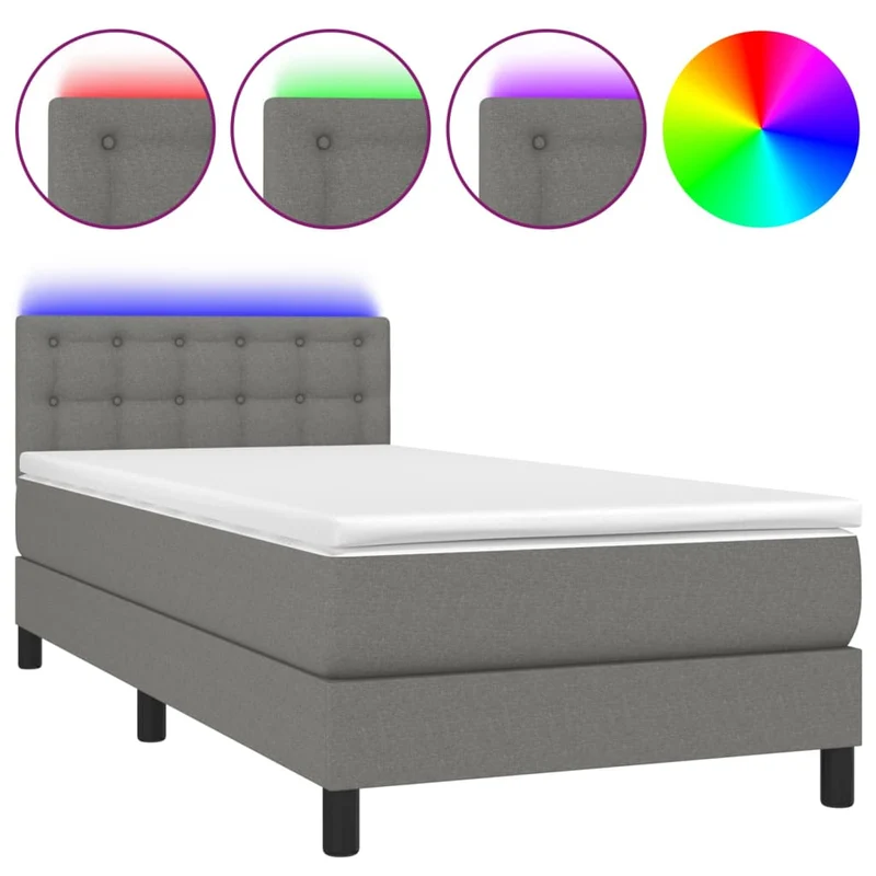 Cadre de lit LED avec sommier tête de lit matelas 100x200 cm tissu gris foncé TDL0208442