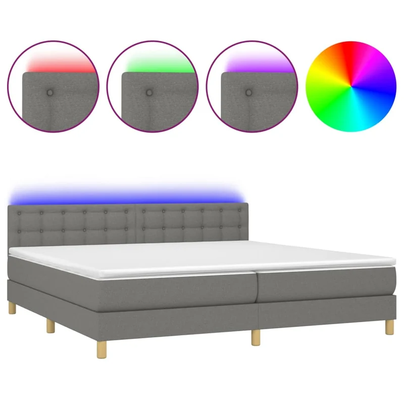 Cadre de lit LED avec sommier tête de lit matelas 200x200 cm tissu gris foncé TDL0208289