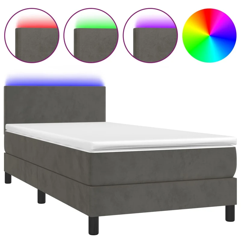 Cadre de lit LED avec sommier tête de lit matelas 90x190cm tissu velours gris foncé TDL0208259