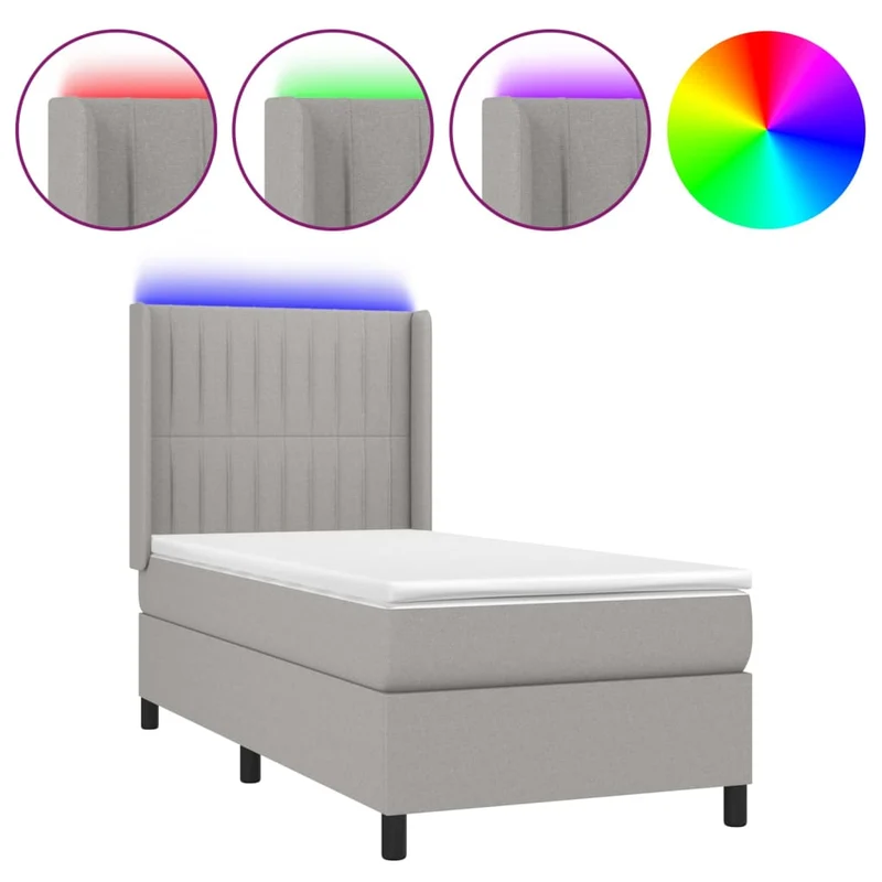 Cadre de lit LED avec sommier tête de lit matelas surmatelas 100x200 cm tissu gris clair TDL0207958
