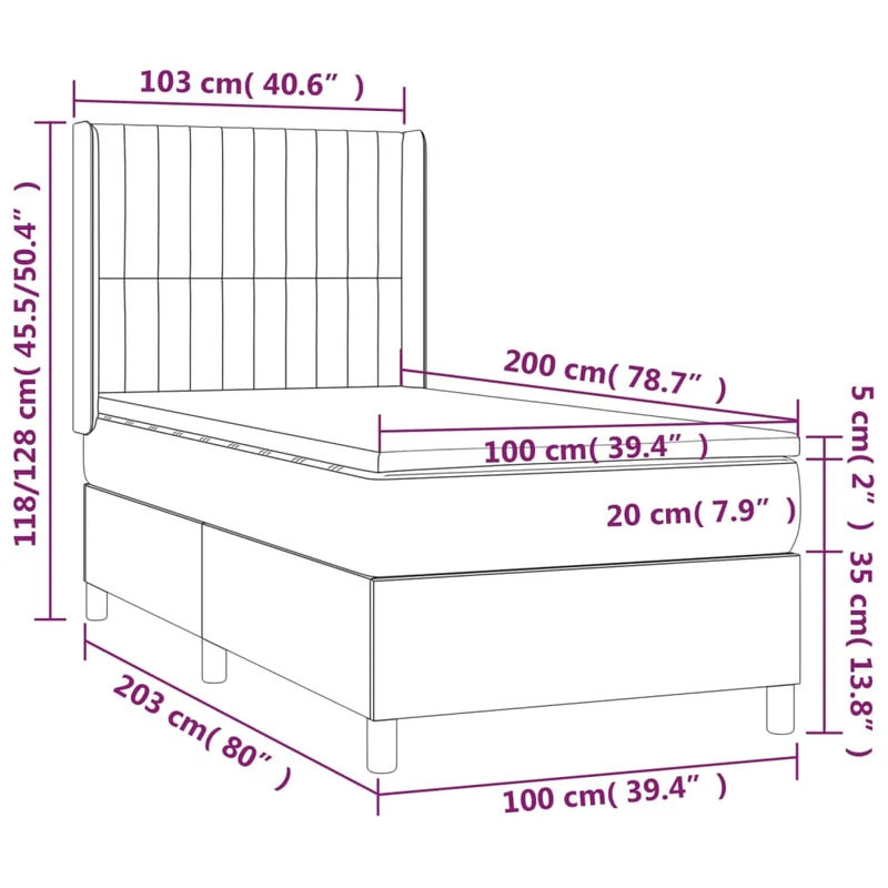 Cadre de lit LED avec sommier tête de lit matelas surmatelas 100x200 cm tissu gris clair TDL0207958