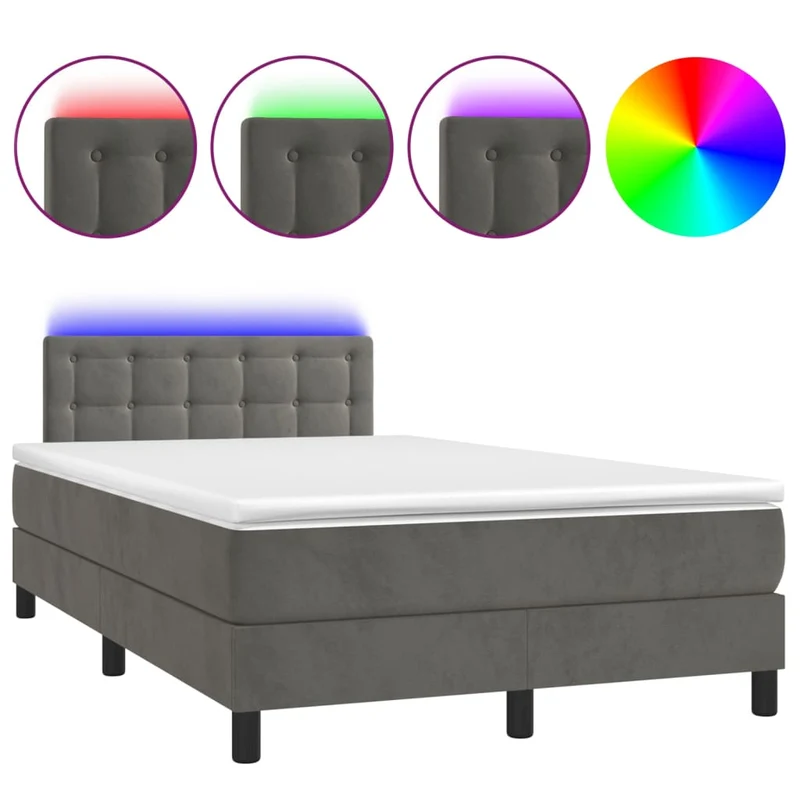 Cadre de lit LED avec sommier tête de lit matelas surmatelas 120x200 cm tissu velours gris foncé TDL0207730
