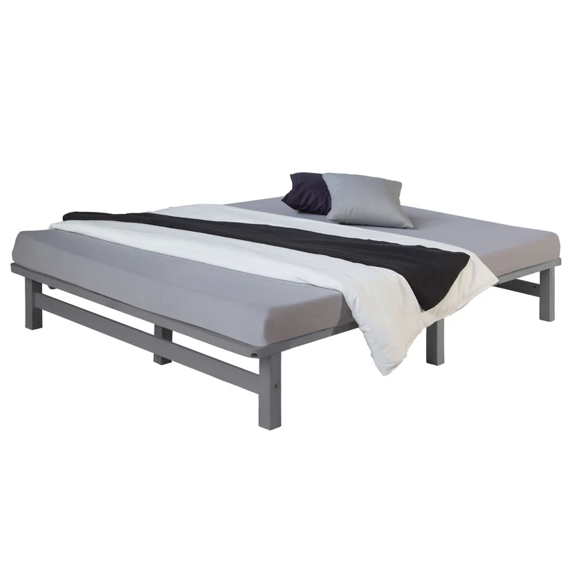 Lit design palette avec sommier à lattes 140x200 cm en bois massif gris LIT06222