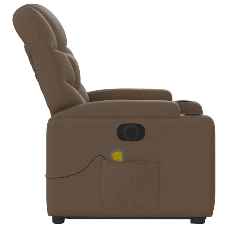 Fauteuil de relaxation fonction massage et inclinable fonction de levage électrique en tissu marron DEC027791