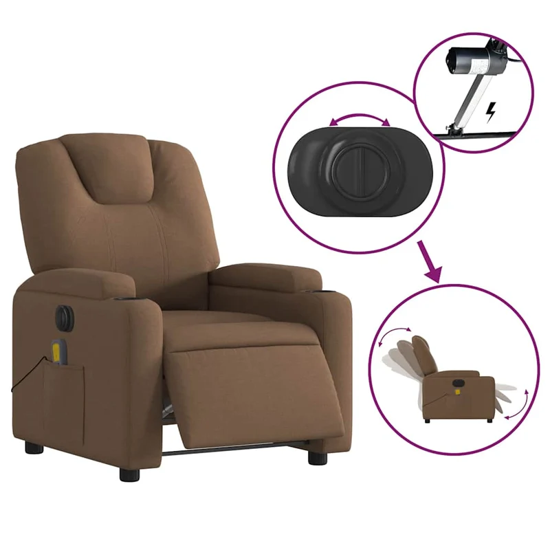 Fauteuil de relaxation fonction massage et inclinable 6 points de massage en tissu marron DEC027787