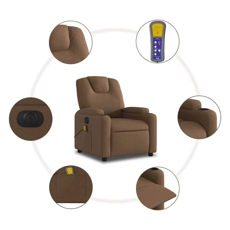 Fauteuil de relaxation fonction massage et inclinable 6 points de massage en tissu marron DEC027787