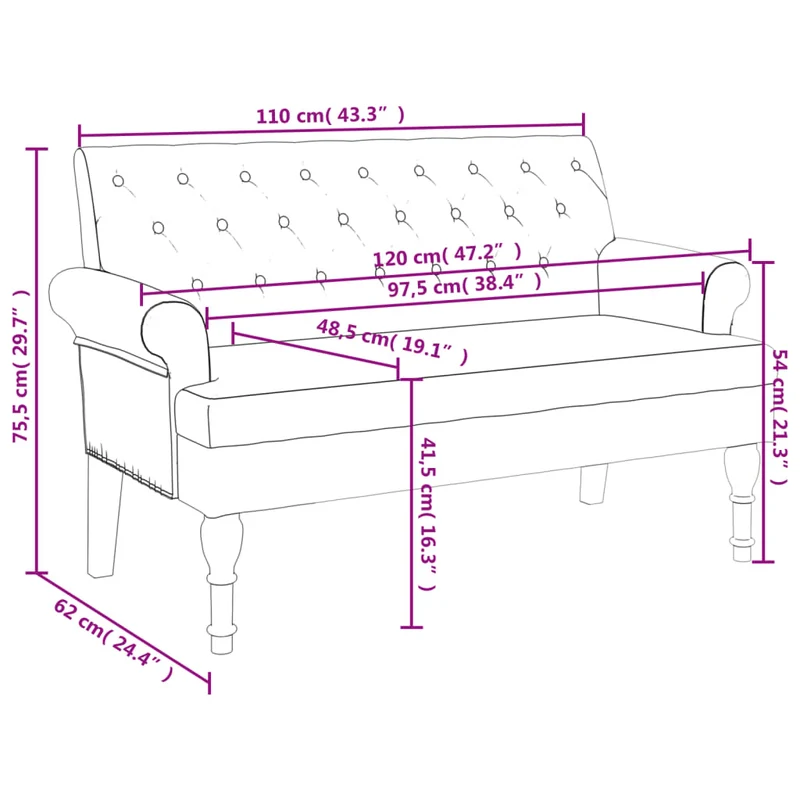 Banquette banc avec dossier capitonné 120 x 62 x 75,5 cm PVC aspect daim brun DEC024653
